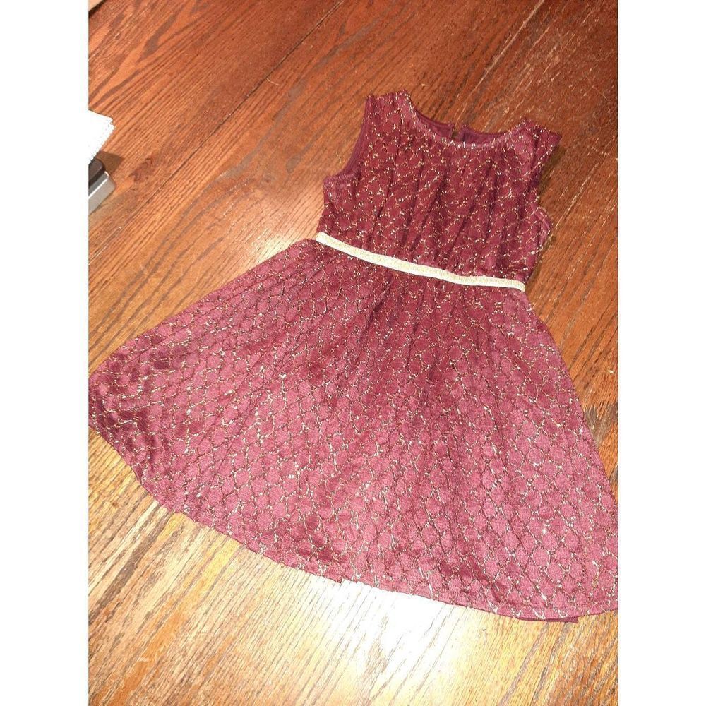 Girl 3T Cat & Jack Sleeveless Burgandy Gold Lined Dress Holidays School Pictures